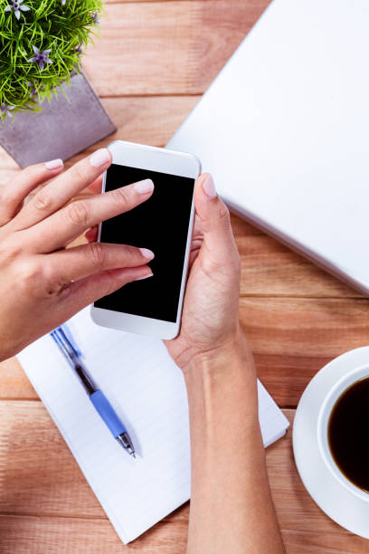 istock Overhead of feminine hands using smartphone 663991074
