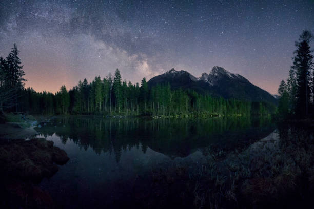 istock Lonely Bench under Milky Way at lake Hintersee 663994342
