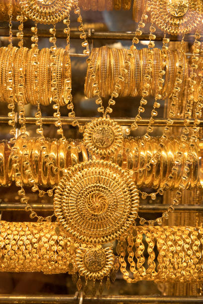 istock Gold jewelry on Dubai gold souk. 663994562