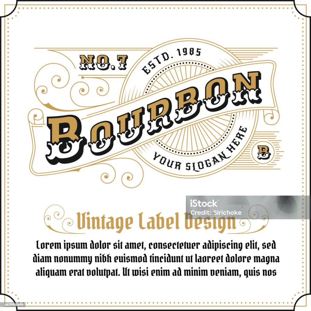 Design de logotipo moldura vintage - Vetor de Uísque bourbon royalty-free