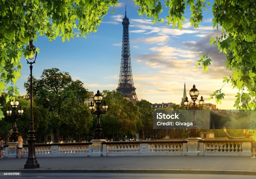 View from Pont Alexandre III View on Eiffel Tower from Pont Alexandre III in Paris, France Paris - France Stock Photo