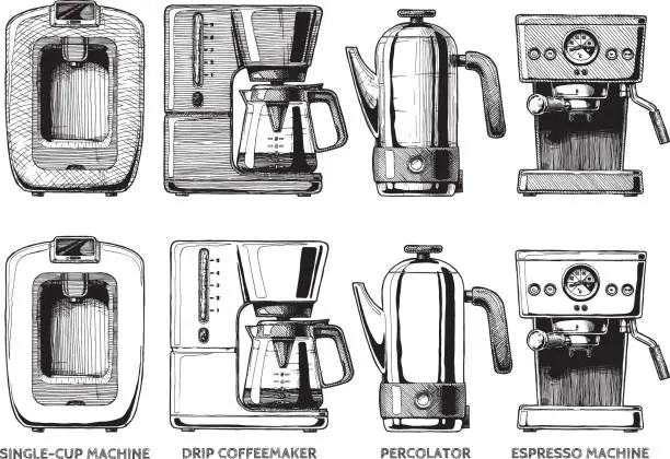 Vector illustration of set of coffee machines