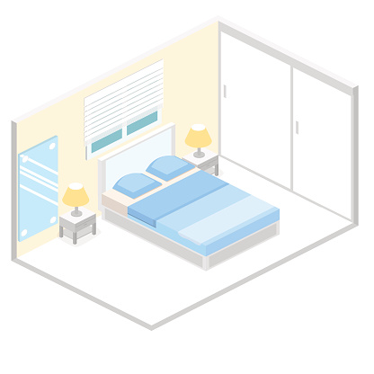 Modern Bedroom Design In Isometric Style 3d Interior Stock Illustration ...