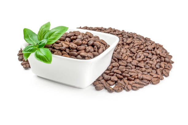 Closeup of coffee beans isolated on a white background cutout