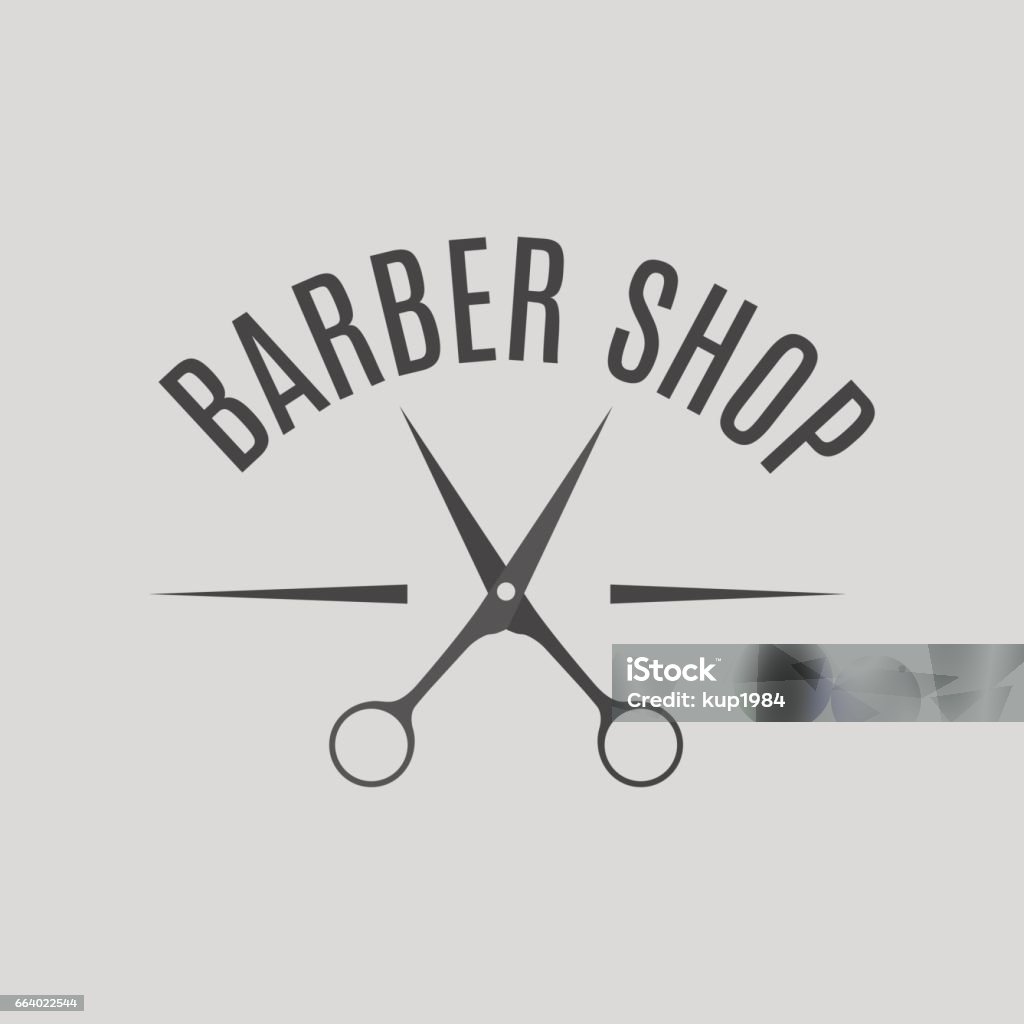 Grey emblem barber shop, vector illustration. Grey emblem, logo, label for a barber shop, isolated on a white background. Vintage style, vector illustration. Logo stock vector