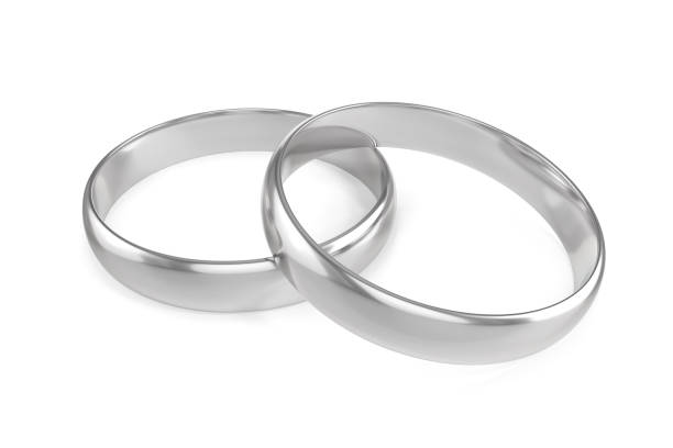 Two silver engagement or wedding ring isolated on white background. 3d rendering vector art illustration