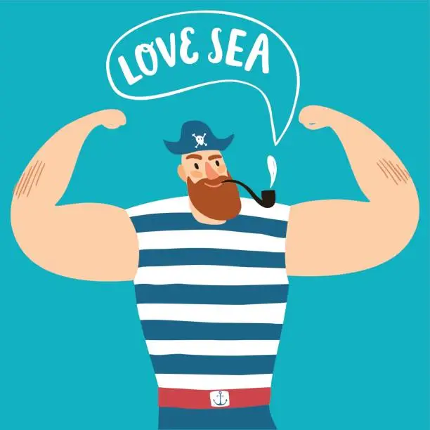 Vector illustration of Mighty pirate sailor with pipe