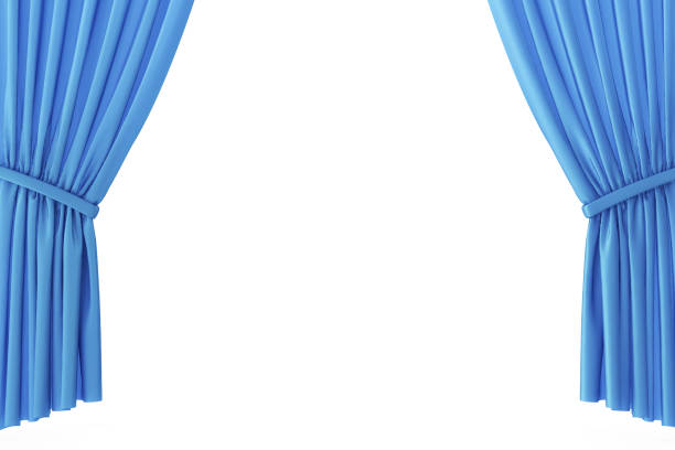 istock Luxury scarlet blue silk velvet curtains realistic. 3d rendering 664033028