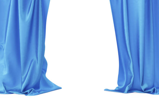 istock Blue velvet stage curtains, scarlet theatre drapery. Silk classical curtains, blue theater curtain. 3d rendering 664033068