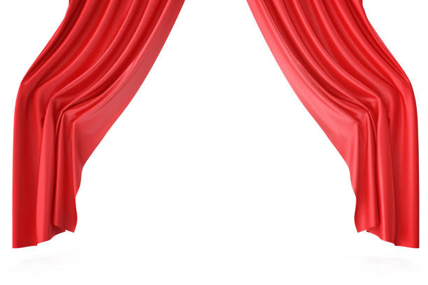 Luxury scarlet red silk velvet curtains realistic. 3d rendering vector art illustration