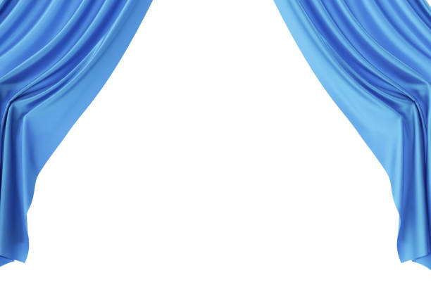 istock Blue silk curtains for theater and cinema spotlit light in the center. 3d rendering 664033084