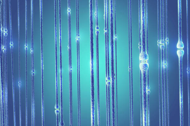 ニューロン信号青の背景に頭の中。シナプスの 3 d レンダリング - activity axon biology biomedical illustration点のイラスト素材／クリップアート素材／マンガ素材／アイコン素材