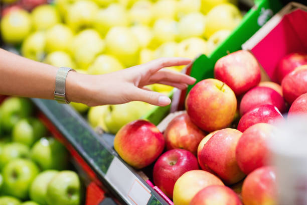 istock Close up view of fruits shelf 664046412
