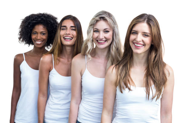 istock Multiethnic women standing in a line together 664048112