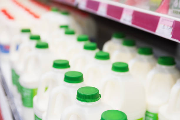 istock Milk bottles tidied in shelf 664050866
