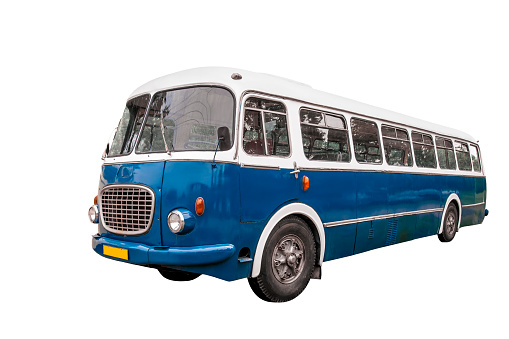 Old blue bus isolated over white with clipping path.