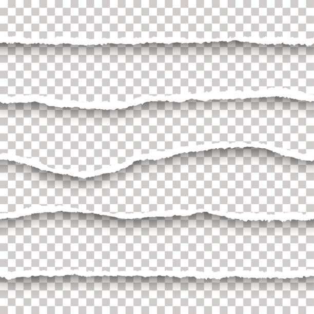 Vector seamless torn papers set Vector seamless torn papers set on transparent background. Isolated ripped paper edges with soft shadow. Template for your design. at the edge of stock illustrations