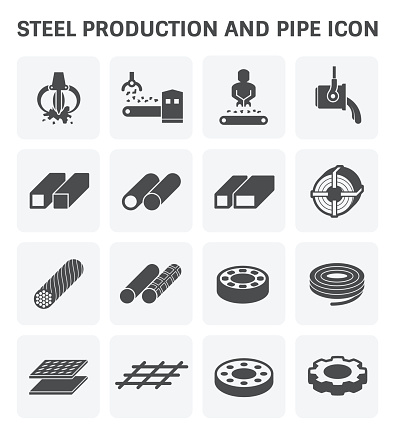 Steel and metal production industry vector icon set.