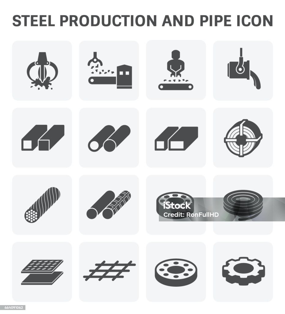 Stel Metal Icon Steel and metal production industry vector icon set. Steel stock vector