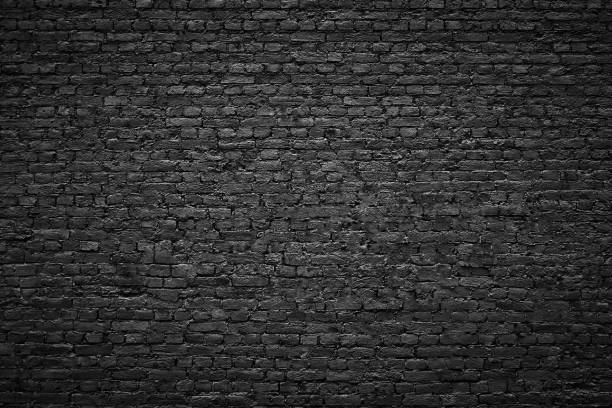istock gloomy background, black brick wall of dark stone texture 664095630