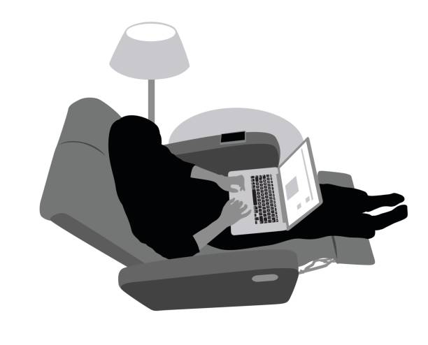 ilustraciones, imágenes clip art, dibujos animados e iconos de stock de largas horas de ordenador portátil - side table illustrations