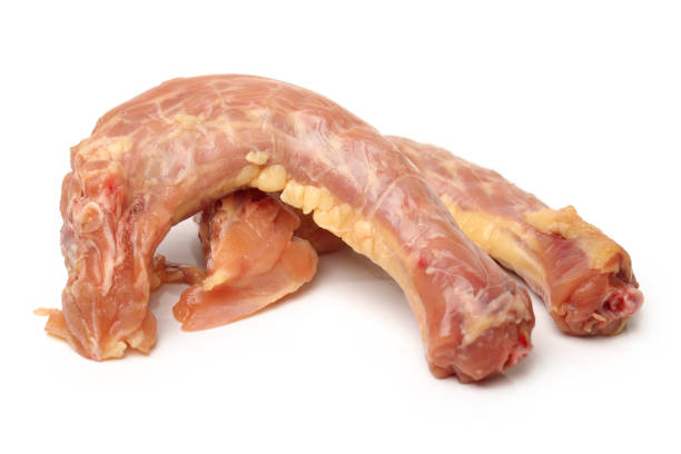istock Raw chicken neck，Chicken meat macro isolated on white background 664104372