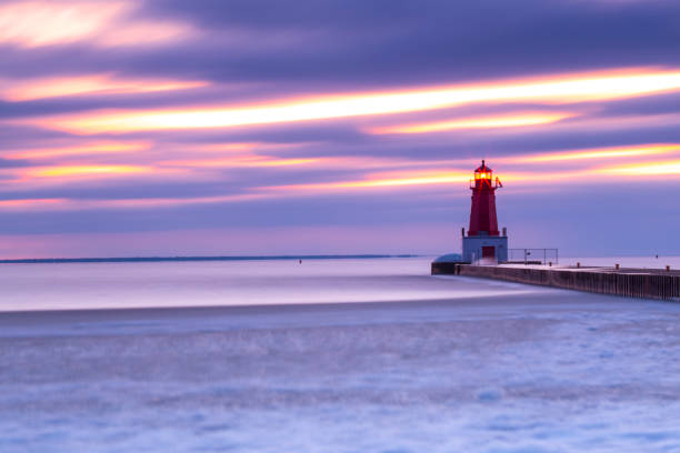 istock Lake Michigan lighthouse at Menominee Michigan 664109656