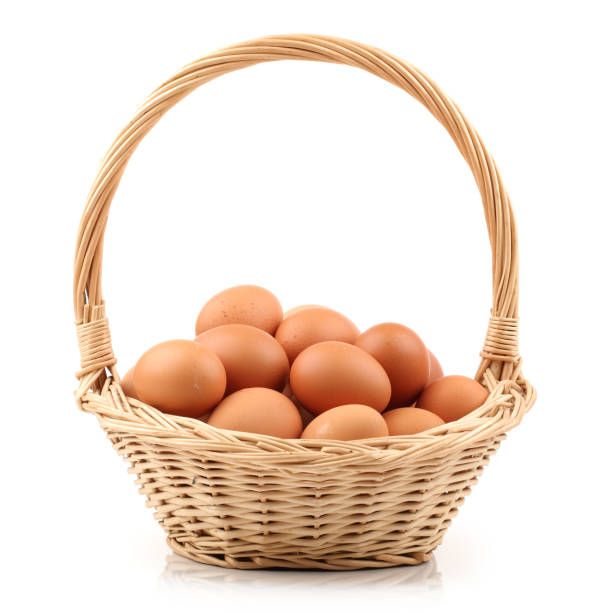 jajka w koszu na białym tle - animal egg eggs basket yellow zdjęcia i obrazy z banku zdjęć