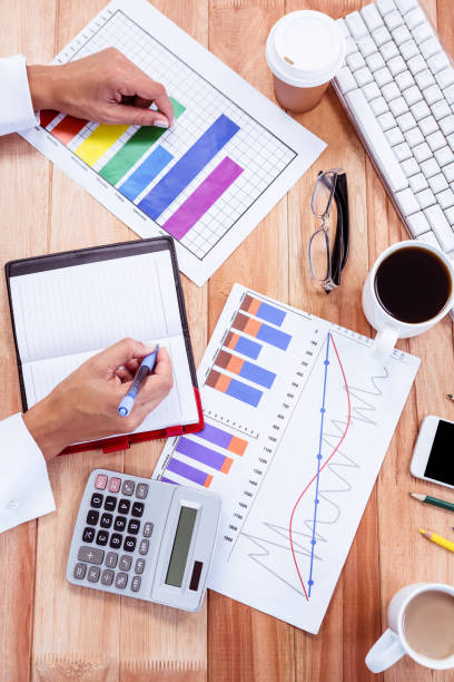 istock Close up view of business stuff 664119680