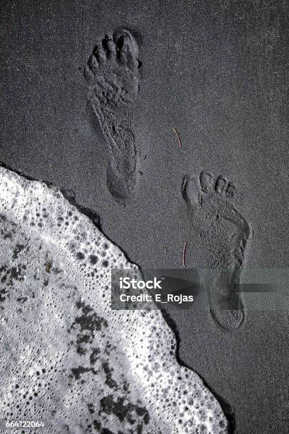 Footprints On Black Sand Beach Vieques Stock Photo - Download Image Now