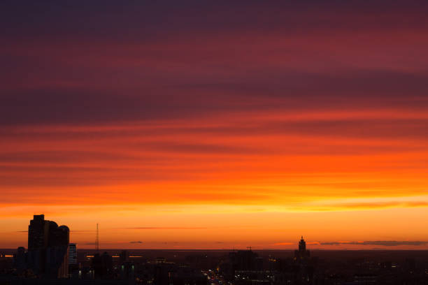 istock Colorful sunset in the city 664128548