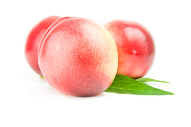 istock Isolated peaches isolated on a white background cutout 664131558