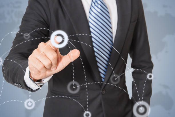 istock Businessman pressing a spot in the air 664135004