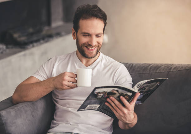 Handsome man at home stock photo