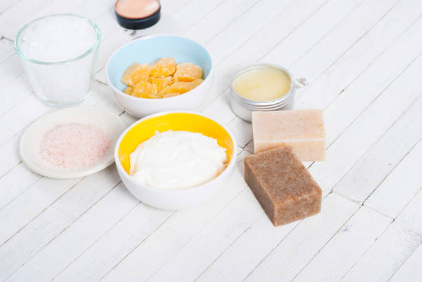 istock Beauty product samples on white wood 664148414