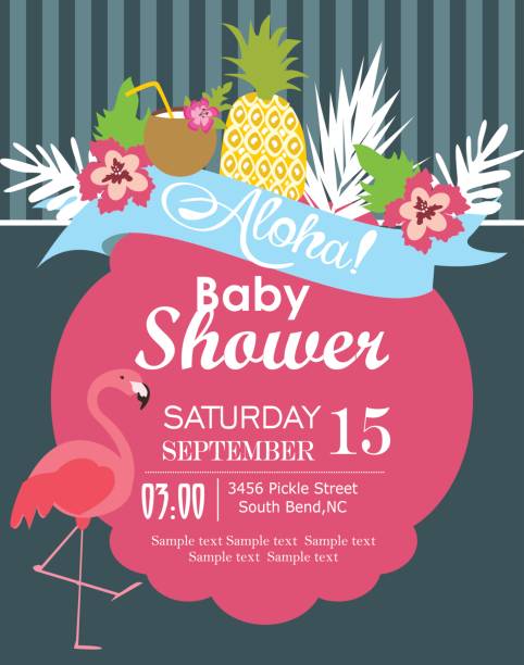 baby-dusche-party-einladungskarte - hawaii islands luau hula dancing hawaiian culture stock-grafiken, -clipart, -cartoons und -symbole