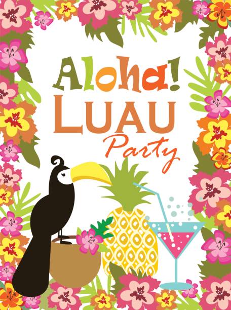 luau party einladungskarte - hawaii islands luau hula dancing hawaiian culture stock-grafiken, -clipart, -cartoons und -symbole