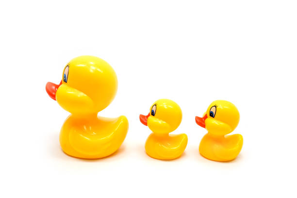 istock children's plastic toy Ducks, isolated on a white background 664169544