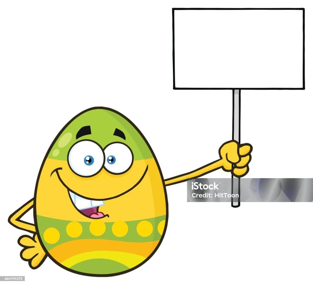 Ilustración de Personaje De Mascota De Dibujos Animados De Color Huevo De  Pascua Con Un Cartel En Blanco y más Vectores Libres de Derechos de Abril -  iStock