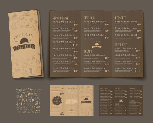 istock Template of  retro folding triple menu for cafes and restaurants. 664178028