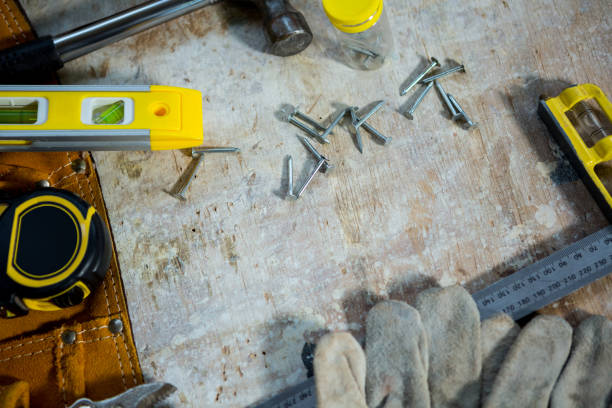 istock Zoom of carpenters tools 664178234