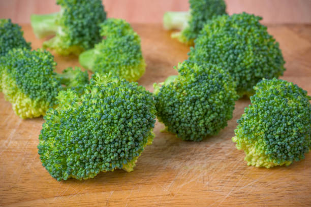 istock Raw broccoli on wooden background 664179310