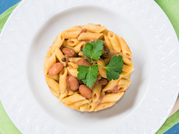 Served Italian penne pasta with kidney beans