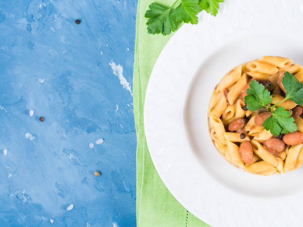 Served Italian penne pasta with kidney beans