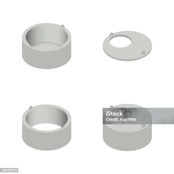 Set The Iron Concrete Rings For Wells Vector Illustration Stock Illustration - Download Image Now