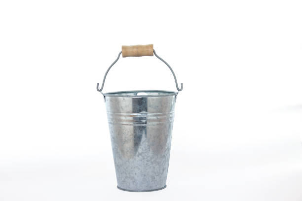 istock Grunge rustic zinc bucket on white background with woode handle. 664194576
