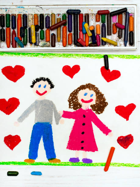 istock Colorful drawing: couple in love 664195652