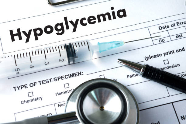 hypoglycemia printed diagnosis  medical concept - hypoglycemia imagens e fotografias de stock