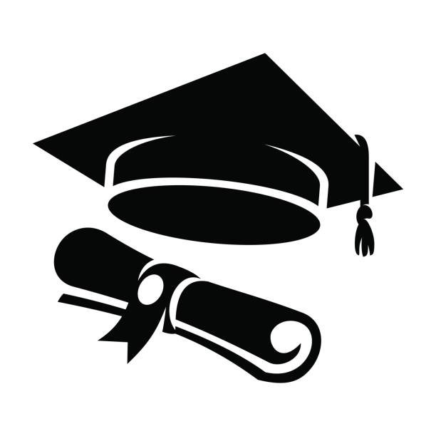 siyah mezuniyet kap diploma simgesi - graduation stock illustrations