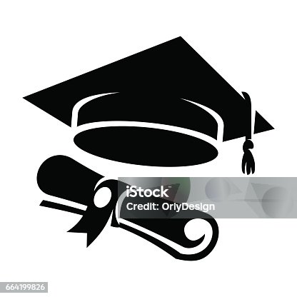 istock Black graduation cap diploma icon 664199826
